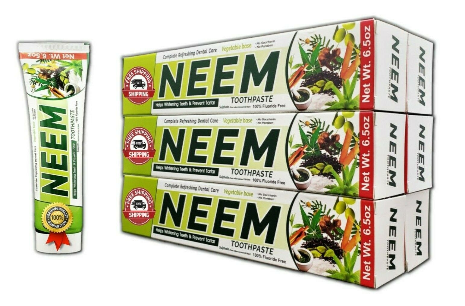 Neem Toothpaste 6 Pack 10 In 1 Formula 100% Fluoride Free Lot 6 Vegetable Base