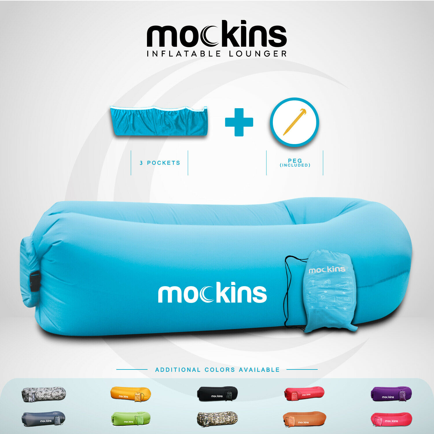 Mockins Inflatable Blow Up Lounger Outdoor Chair Bed Travel, With Bag & Pockets