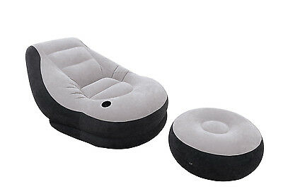 Intex 68564e Inflatable Ultra Lounge Chair With Cup Holder And Ottoman Set, Gray