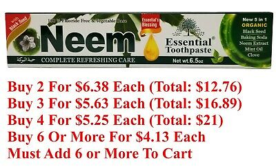 Neem Toothpaste Organic, Mint & Black Seed, Fluoride Free, Vegan, 5 In 1, 6.5 Oz