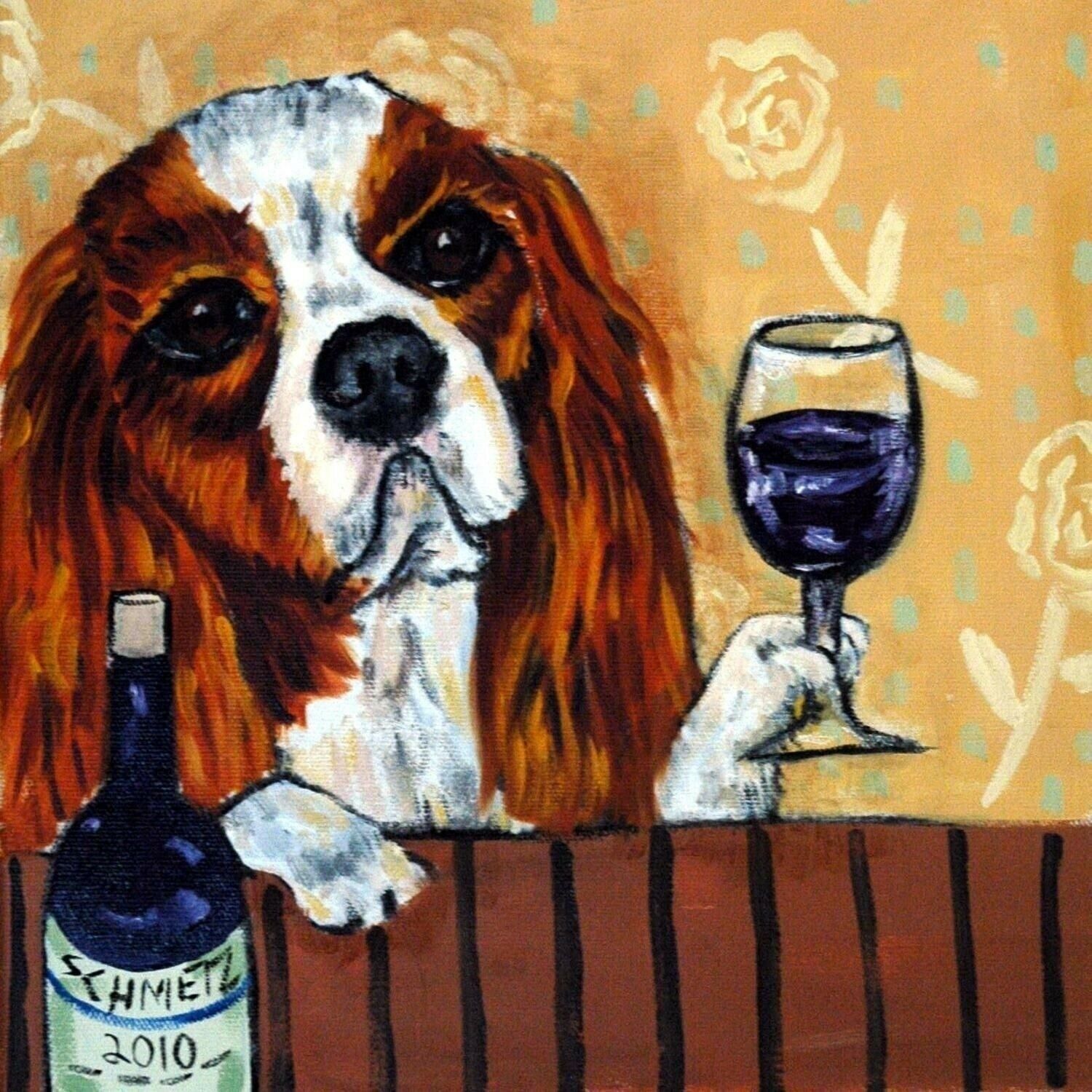 Cavalier King Charles Spaniel Wine Art Dog Coaster Tile Animals